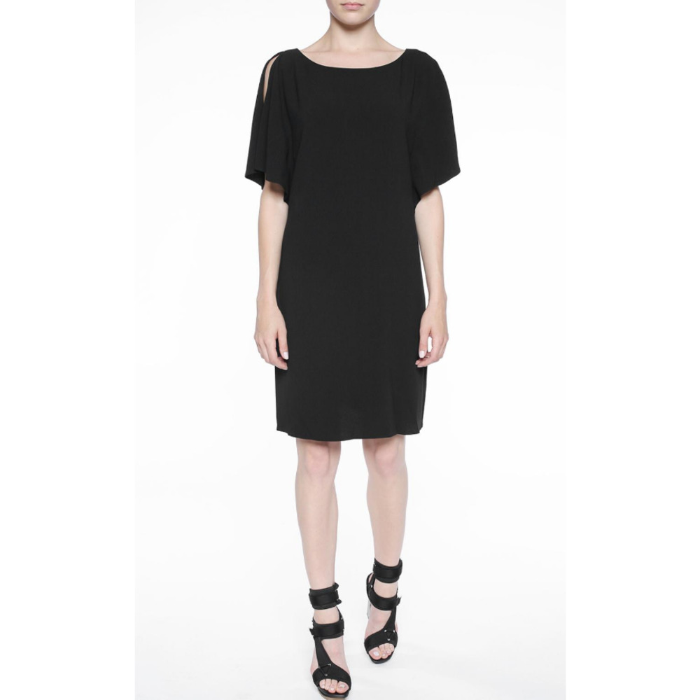 NEW‎ - THEORY Andzelika Black Dress Rosina Crepe Ruffled Split Sleeve Size 6